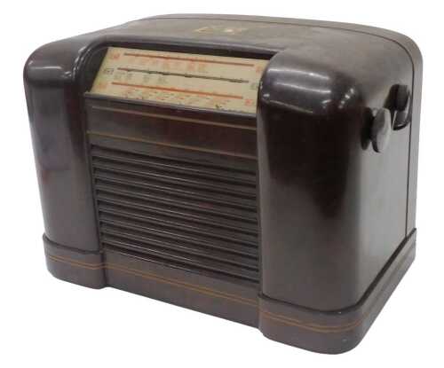 A mid-20thC Bakelite cased HMV radio, 30cm high. WARNING! This lot contains untested or unsafe...