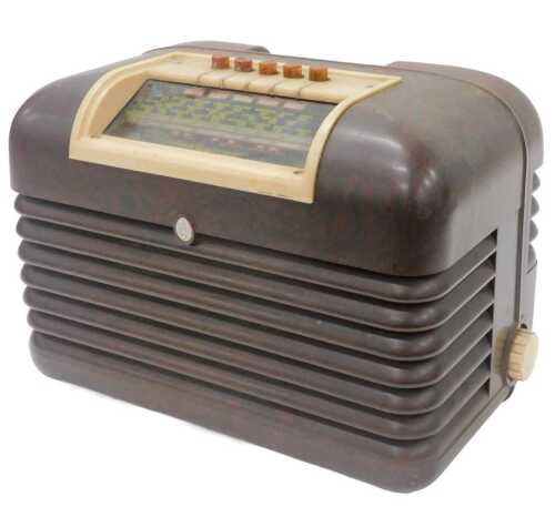A mid 20thC Bush Bakelite cased DAC10 valve radio, circa 1955, 26cm high. WARNING! This lot...