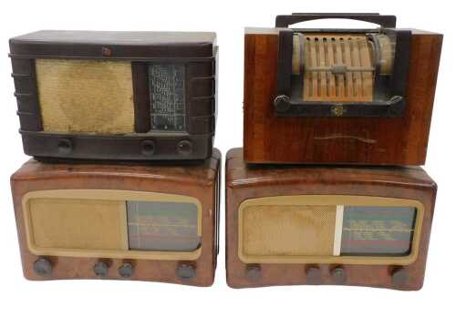 Four various walnut cased and other radios, Cossor Melody Maker model 501AC, another similar,...