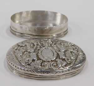 A William III Britannia silver box, of oval form, with removable lid, repousse decorated with... - 3