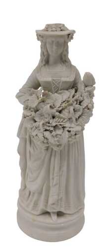 A late 19thC Parian figure of a lady holding leaves and berries, on circular foot, unmarked,...