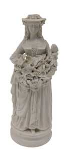 A late 19thC Parian figure of a lady holding leaves and berries, on circular foot, unmarked,...