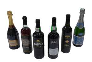 Six bottles of alcohol, to include red wine, Ambassador ruby port, prosecco, etc. (6)
