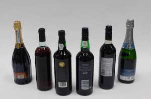 Six bottles of alcohol, to include red wine, Ambassador ruby port, prosecco, etc. (6) - 2