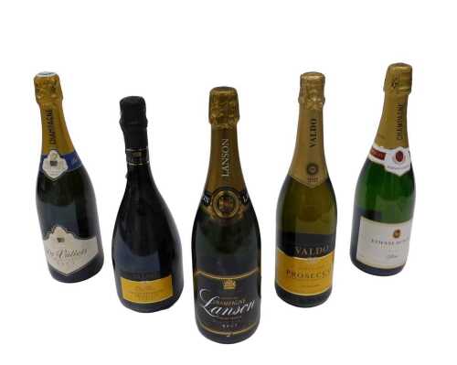 Five bottles of alcohol, to include Lanson Black Label Brut Champagne, 75cl, Vallois, Etienne...