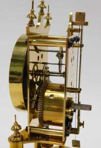 A 20thC brass anniversary clock, the 7cm diameter face in architectural case, on turned pillars,... - 4