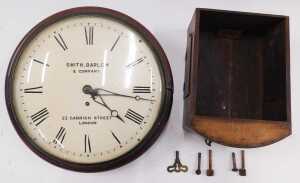 A 19thC mahogany wall clock, with 29cm diameter Roman numeric dial, in plain circular case,... - 3