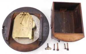 A 19thC mahogany wall clock, with 29cm diameter Roman numeric dial, in plain circular case,... - 4