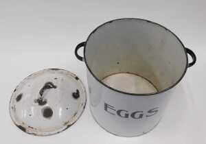 An early 20thC enamel bin and cover, marked EGGS, in black and white, with removable lid, 31cm... - 3