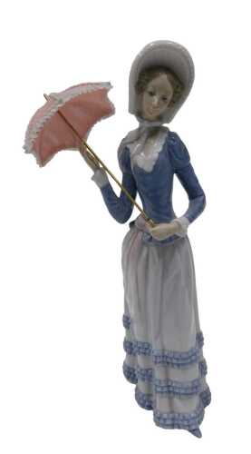 A Lladro figure of a lady with parasol, D6A, 31cm high (parasol loose), boxed.