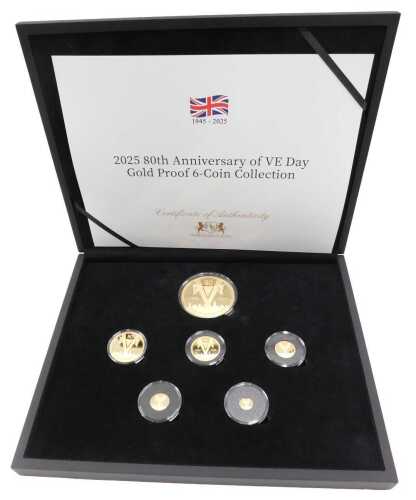 A Harrington & Byrne 80th Anniversary of VE Day gold proof six coin collection, dated 2025,...