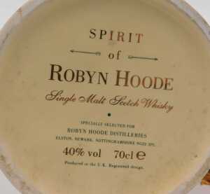 A Robyn Hoode Distilleries single malt whisky horn shaped pottery decanter, transfer printed, on... - 5