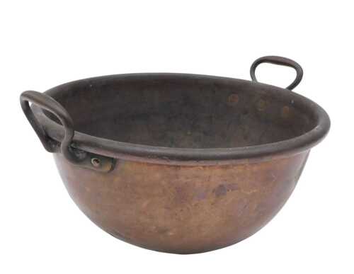 An early 20thC copper bowl, with fixed handles, 42cm wide.