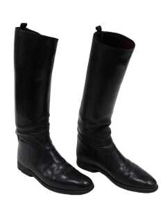 A pair of early 20thC black leather riding boots, numbered 29, 39cm high.