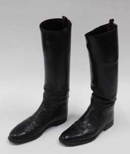 A pair of early 20thC black leather riding boots, numbered 29, 39cm high. - 2