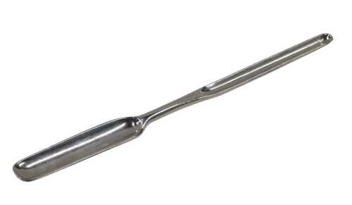 A George II silver marrow scoop, of typical form, initialled .L.I.*E, by John Wrenn I, London...