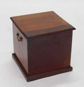 An early 20thC mahogany shoe shine box, of square form with hinged lid, brass swing handles,... - 2