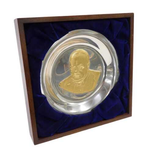 An Elizabeth II silver Churchill Centenary Trust plate, 1974, with gilt coloured portrait...