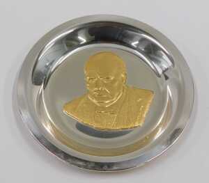 An Elizabeth II silver Churchill Centenary Trust plate, 1974, with gilt coloured portrait... - 2
