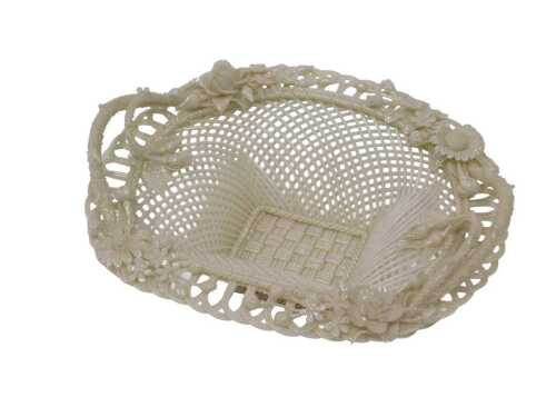 A 19thC Belleek porcelain basket, the border embellished with flowers, possibly by Henshaw and...