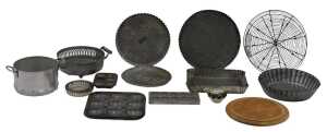 A quantity of English and Continental galvanised cooking related items, to include flan moulds,...