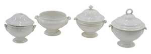 Three late 19th/early 20thC cream glazed tureens and covers, two with scroll handles, the other...