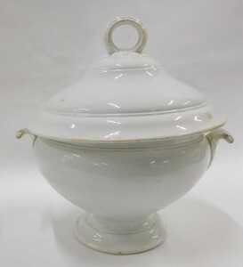Three late 19th/early 20thC cream glazed tureens and covers, two with scroll handles, the other... - 2