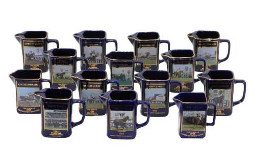 A set of Seton pottery Grand National Winner's jugs, with gilt highlights, to include Void Race,...