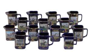 A set of Seton pottery Grand National Winner's jugs, with gilt highlights, to include Void Race,...