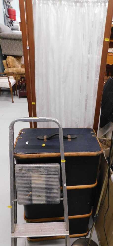 A Beldray folding step ladder, a wooden bound travel trunk and a pine ...