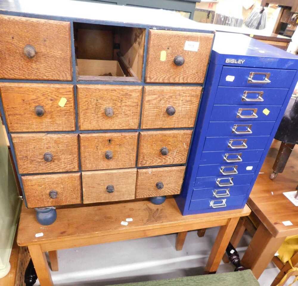 Table Top Filing A Bisley metal table top filing cabinet, an oak set of filing drawers ...