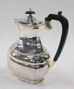 A George VI silver coffee pot, of inverted oval form with thumb mould, ebonised handle and... - 3