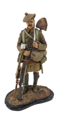 A 20thC lead figure, Scottish soldier, probably a WWI period Gordon Highlander, unmarked, 13cm...