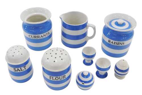 Various TG Green Cornishware, to include flower dredger, 13cm high, green shield mark beneath,...