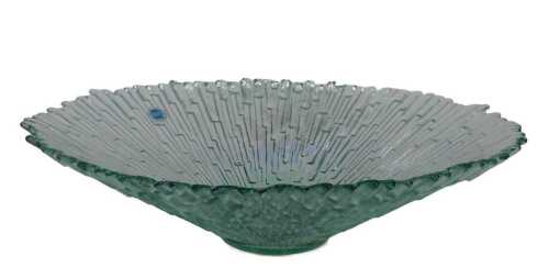 A 1960s Spanish Studio glass bowl, with flared rim, in opalescent design, with label, 39cm wide.