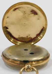 A 19thC fob watch, with a gilded silver Roman numeric dial and a central flower scroll detail,... - 3