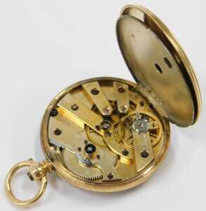 A 19thC fob watch, with a gilded silver Roman numeric dial and a central flower scroll detail,... - 4