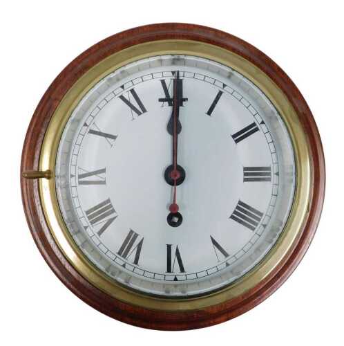 A 20thC bulkhead clock, in brass case, with 14cm diameter Roman numeric dial, marked R&H 1W Test...