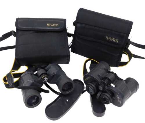 A pair of Fujinon 8x40 BFL binoculars, 16cm high, cased, and another similar pair. (2)