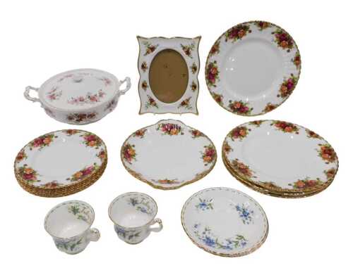 Various Royal Albert china, July cup and saucer, and another, Old Country Roses dinner plates,...