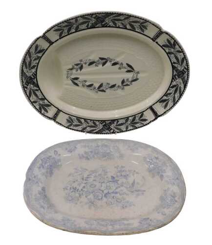 A 19thC Copeland transfer printed pottery meat plate, of oval form, decorated with flowers with...