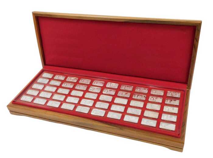 An Elizabeth II silver 1000 Years Of British Monarchy 973-1973 proof edition ingot set, by John...