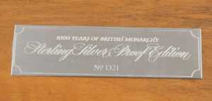 An Elizabeth II silver 1000 Years Of British Monarchy 973-1973 proof edition ingot set, by John... - 4