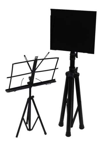 Two metal music stands, in black.