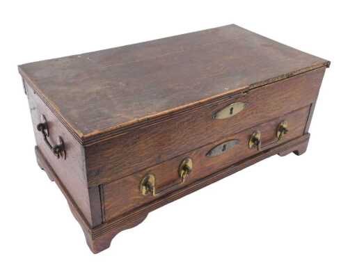 A Principally 18thC oak document box, of rectangular form with hinged lid revealing deep well,...