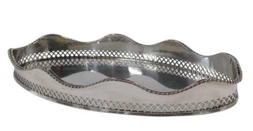 A late 19thC Old Sheffield plate tray, of oval form, with galleried wavy edge, with feathered...