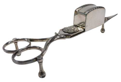 A pair of late 19thC Dixon of Sheffield silver plated candle snuffers.