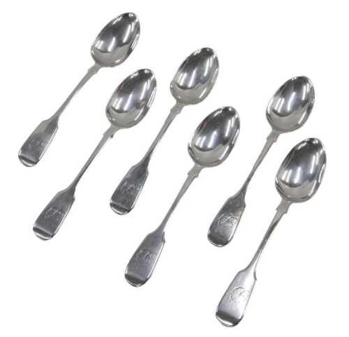 A set of six Victorian silver teaspoons, Fiddle pattern initialled, by Charles Boyton II, London...