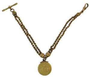 A South Africa Half Pond gold coin bracelet, the coin on a yellow metal mount, on a 19thC two...
