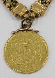 A South Africa Half Pond gold coin bracelet, the coin on a yellow metal mount, on a 19thC two... - 2